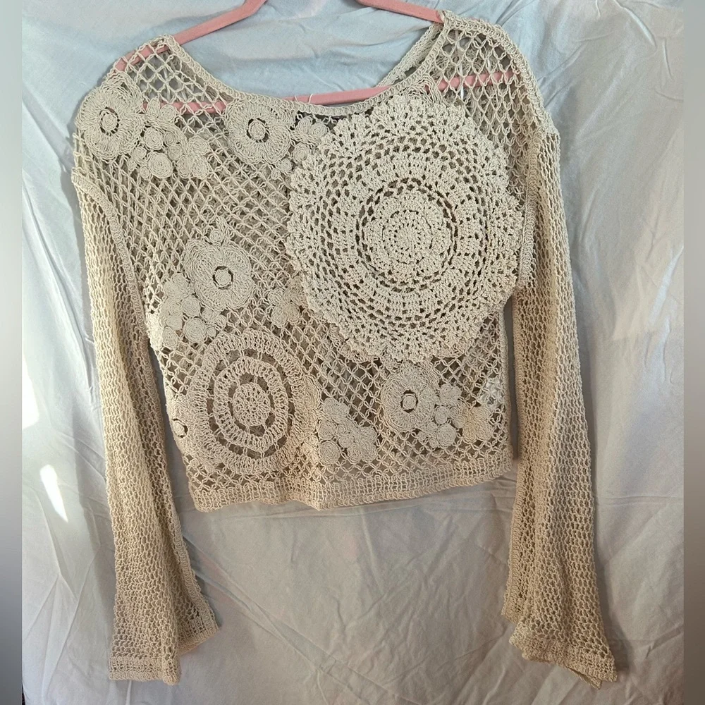 Zara Ecru 100% Cotton Crochet Lace Top NWT MEDIUM - Picture 3 of 4